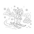 Coloring Page Outline Of cartoon boy riding on skis.