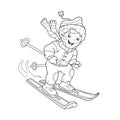 Coloring Page Outline Of cartoon boy riding on skis.