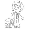 Coloring Page Outline Of cartoon boy with satchel. Little student or schooler. School. Coloring book for kids