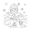 Coloring Page Outline Of cartoon boy skating. Winter sports. Royalty Free Stock Photo