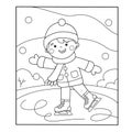 Coloring Page Outline Of cartoon boy skating. Winter sports Royalty Free Stock Photo