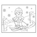 Coloring Page Outline Of cartoon boy skiing. Winter sports