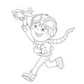 Coloring Page Outline Of cartoon boy with toy plane Royalty Free Stock Photo