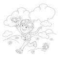 Coloring Page Outline Of cartoon boy with toy plane Royalty Free Stock Photo