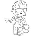 Coloring Page Outline of cartoon builder with cement mortar and trowel. Profession. Coloring book for kids