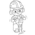 Coloring Page Outline of cartoon builder with jackhammer. Profession. Coloring book for kids