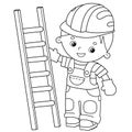 Coloring Page Outline of cartoon builder with step ladder. Profession. Coloring book for kids