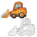 Coloring Page Outline Of cartoon bulldozer with worker. Construction vehicles. Coloring book for kids