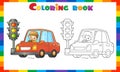 Coloring Page Outline Of cartoon car with driver on road. Traffic light. Image transport or vehicle for children. Coloring book Royalty Free Stock Photo