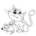 Coloring Page Outline Of cartoon cat with toy clockwork mouse. Coloring Book for kids Royalty Free Stock Photo