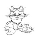 Coloring Page Outline Of cartoon cat with toy clockwork mouse. Coloring book for kids