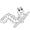 Coloring Page Outline of cartoon caterpillar with pencil. Coloring book for kids Royalty Free Stock Photo