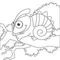 Coloring page outline of cartoon chameleon on branch. Page for coloring book of funny lizard for kids. Activity colorless picture Royalty Free Stock Photo