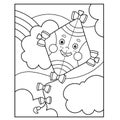 Coloring Page Outline of cartoon cheerful fly kite high in the sky. Summer bright toy. Coloring Book for kids Royalty Free Stock Photo