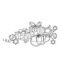 Coloring Page Outline Of cartoon Christmas ornaments and gifts. Royalty Free Stock Photo