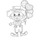 Coloring Page Outline of cartoon circus clown with balloons and gifts. Birthday. Coloring Book for kids Royalty Free Stock Photo