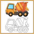 Coloring Page Outline Of cartoon concrete mixer. Construction vehicles. Coloring book for kids