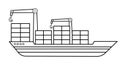 Coloring page outline of cartoon container ship. Vector image on white background. Coloring book of transport for kids