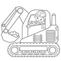 Coloring Page Outline Of Cartoon Crawler Excavator. Construction Vehicles. Coloring Book For Kids