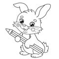 Coloring Page Outline Of cartoon cute bunny or rabbit with a pencil. Animals. Coloring Book for kids Royalty Free Stock Photo