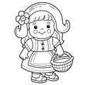 Coloring Page Outline Of cartoon cute girl with basket.  Little red riding hood. Fairy tale hero. Coloring Book for kids Royalty Free Stock Photo