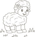 Coloring page outline of cartoon cute little baby sheep. Colorful vector illustration, summer coloring book for kids Royalty Free Stock Photo
