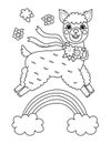 Coloring Page Outline of cartoon cute llama and rainbow. Animal coloring book for kids.