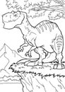 Coloring page  of cartoon dinosaur, tyrannosaur. Vector illustration, coloring book for kids Royalty Free Stock Photo