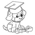 Coloring Page Outline Of cartoon dog in graduate cap. Cute puppy with diploma. Little student. Coloring book for kids