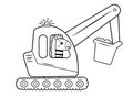 Coloring page outline of cartoon excavator with animal. Vector image on white background. Coloring book of transport for kids