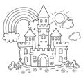 Coloring Page Outline Of cartoon fairy tale castle. Beautiful royal palace. Coloring Book for kids