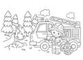 Coloring Page Outline Of cartoon fire truck with fireman or firefighter. Fire fighting. Professional transport. Coloring Book for