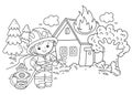 Coloring Page Outline Of cartoon fireman or firefighter with fire hydrant. Fire fighting. Coloring Book for kids