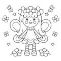 Coloring Page Outline Of cartoon flower fairy with wings. Little kind wizard or magician. Fairy tale hero or character. Coloring Royalty Free Stock Photo