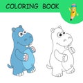 Coloring page outline of cartoon funny hippo. Cute colorful hippopotamus as an example for coloring book. Practice worksheet