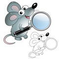 Coloring Page Outline Of cartoon funny mouse with loupe. Little detective or explorer. Coloring Book for kids