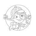 Coloring Page Outline Of cartoon girl detective with loupe