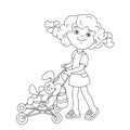 Coloring Page Outline Of cartoon girl playing with dolls with st