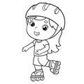 Coloring Page Outline Of cartoon girl on the roller skates. Coloring book for kids