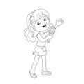 Coloring Page Outline Of cartoon girl singing a song