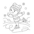 Coloring Page Outline Of cartoon girl skating. Winter sports.