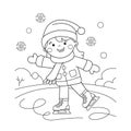 Coloring Page Outline Of cartoon girl skating. Winter sports. Coloring book for kids Royalty Free Stock Photo