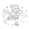 Coloring Page Outline Of cartoon girl skating. Winter sports.