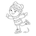 Coloring Page Outline Of cartoon girl skating. Winter sports. Co