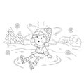 Coloring Page Outline Of cartoon girl skating. Winter sports.