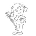 Coloring Page Outline Of cartoon girl with toothbrush