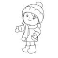 Coloring Page Outline Of cartoon girl. Winter. Coloring book for kids Royalty Free Stock Photo