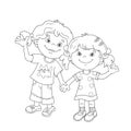 Coloring Page Outline Of cartoon girls holding hands
