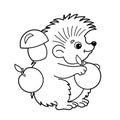Coloring Page Outline Of cartoon hedgehog with apples and mushrooms. Coloring book for kids