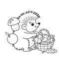 Coloring Page Outline Of cartoon hedgehog with basket of mushrooms